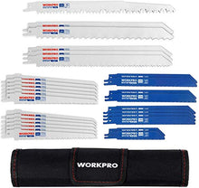 Load image into Gallery viewer, WORKPRO 32-piece Reciprocating Saw Blade Set - Metal/Woodcutting Saw Blades, Pruner Saw Blades with Organizer Pouch

