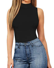 Load image into Gallery viewer, MANGOPOP Women's Mock Turtle Neck Sleeveless Tank Tops Bodysuit (A Sleeveless Black, Medium)
