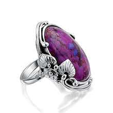 Load image into Gallery viewer, Native American Style Large Oval Boho Statement Stabilized Purple Turquoise Ring For Women 925 Sterling Silver
