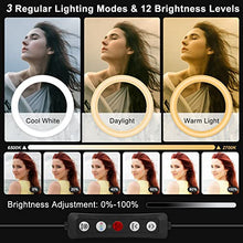 Load image into Gallery viewer, 12" Selfie Ring Light with 63" Tripod Stand &amp; 3 Phone Holder, LED Camera Ringlight with 48 RGB Colors Modes &amp; Musical Rhythm Mode and 12 Brightness Dimmable for Makeup/Photography/Videos/Vlog/TikTok
