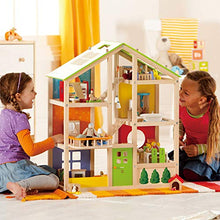 Load image into Gallery viewer, All Seasons Kids Wooden Dollhouse by Hape | Award Winning 3 Story Dolls House Toy with Furniture, Accessories, Movable Stairs and Reversible Season Theme L: 23.6, W: 11.8, H: 28.9 inch
