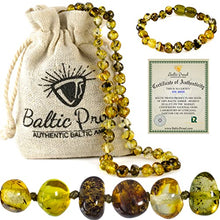 Load image into Gallery viewer, Baltic Amber Necklace And Bracelet Gift Set (Unisex Green Forest) - Certified Premium Quality Raw Baltic Amber
