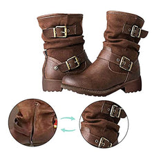 Load image into Gallery viewer, Fullwei Platform Boots for Women,Women Comfy Steel Toe Booties Western Combat Ankle Boot Casual Belt Buckle Side Zipper Motorcycle Riding Boot Walking Shoe (Black, 9.5-10)
