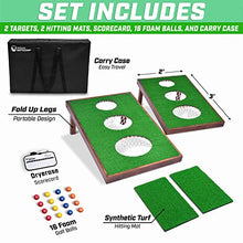 Load image into Gallery viewer, GoSports BattleChip Versus Golf Cornhole Game - Includes Two 3' x 2' Cornhole Chipping Targets, 16 Foam Balls, 2 Hitting Mats, Scorecard and Carrying Case
