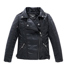 Load image into Gallery viewer, LJYH Children Collar Motorcycle Faux Leather Coats Kids Bomber PU Soft Leather Jackets Black 5-6yrs

