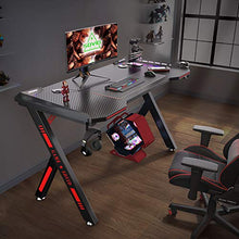 Load image into Gallery viewer, SOViD Gaming Desk with LED RGB Lights 47 Inch PC Computer Desk Y Shaped Gamer Setup Accessories for Sons' Gift Game Table Gamer Handle Rack Cup Holder &amp; Headphone Hook Black
