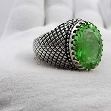 Load image into Gallery viewer, Peridot Mens Ring, 925 Sterling Silver, Checker Peridot Ring, Mens Gemstone Ring, Heavy Mens Ring, Father's Day, Huge Ring, Ring For Him
