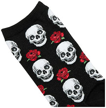 Load image into Gallery viewer, Hot Sox Women's Conversation Starter Novelty Casual Fashion Socks, Skulls and Roses (Black), Shoe Size: 4-10
