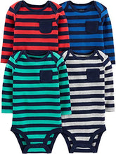 Load image into Gallery viewer, Simple Joys by Carter's Boys' 4-Pack Soft Thermal Long Sleeve Bodysuits, Stripes, 6-9 Months
