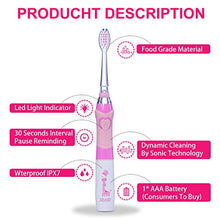 Load image into Gallery viewer, SEAGO Kids Electric Toothbrush, Sonic Tooth Brush Soft Bristles Battery Powered with Smart Timer and Colorful LED Waterproof for Baby &amp; Kids with 2 Soft Bristles, Green
