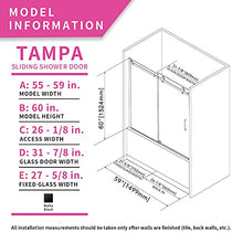 Load image into Gallery viewer, Tampa Single Sliding Frameless Bathtub Shower Doors, 55-59 inch Width Adjustable x 60 inch Height, 5/16 inch Tempered Glass with Hardware Kit, Matte Black

