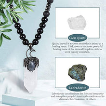Load image into Gallery viewer, Top Plaza Natural Stone Healing Crystal Clear Quartz Hexagonal Pointed Gemstone Pendant Necklace Crescent Moon Jewelry Adjustable Lava Rock Beads Necklaces for Women Men
