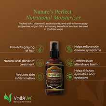 Load image into Gallery viewer, VoilaVe USDA and ECOCERT Pure Organic Moroccan Argan Oil for Skin, Nails &amp; Hair Growth, Anti-Aging Face Moisturizer, Cold Pressed, Hair Moisturizer, Rich in Vitamin E &amp; Carotenes, 4 fl oz
