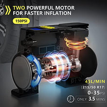 Load image into Gallery viewer, SEYVUM Tire Inflator Portable Air Compressor, [Suitable for Trucks &amp; 150PSI Fast Inflation] Car Tire Pump with Digital Pressure Gauge and Two Powerful Motor, 12V DC Auto Air Pump for Car, RV, Bicycles
