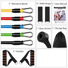 Load image into Gallery viewer, Yunjetech Resistance Bands Set, Rubber Workout Bands with Door Anchor, Handles and Leg Ankle Straps for Exercise, Elastic Resistant Fitness Bands for Working Out for Man and Women
