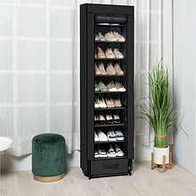 Load image into Gallery viewer, Shoes Rack,10 Tier Tall Shoe Rack - Narrow Shoe Rack with Storage Box,Fabric Covered Shoe Rack,Metal Shoe Rack Organizer,Shoe Racks for Closets,Stackable Shoe Rack,Shoe Stand,Shoe Shelf Storage(Black)
