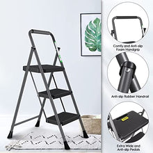 Load image into Gallery viewer, 3 Step Ladder Folding Step Stool with Wide Anti-Slip Pedals and Comfort Handgrip for Kitchen Household and Office, Lightweight Capacity 500lbs Sturdy Step Ladder (Dark Grey)

