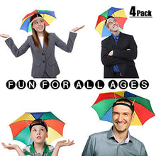Load image into Gallery viewer, Bedwina Umbrella Hat (Pack of 4) - 20 Inch, Hands Free, Funny Rainbow Colorful Beach Party Hats, Adjustable Size Fits All Ages, Kids, Men &amp; Women
