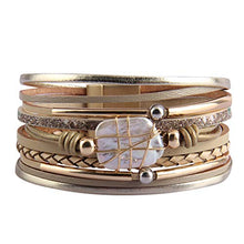 Load image into Gallery viewer, GelConnie Baroque Pearl Leather Cuff Bracelet Multi Strand Wrap Bracelets Magnetic Bohemian Bracelet for Women, Wife, Sister LPB325-Beige
