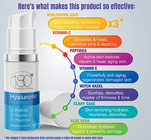 Load image into Gallery viewer, Hyaluronic Acid Serum w. Peptides + Vitamins C &amp; E - Extra Strong - Ages 40 to 50 - Improved Tone &amp; Elasticity - Concentrated Facial Serum for Plumper Smoother Skin - 180 Cosmetics - 1 oz
