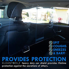 Load image into Gallery viewer, Kleantoolz Adjustable Plexiglass Car Sneeze Guard Barrier - Partition *IMPROVED For Most Vehicles, Shield For Rideshare Driver, Passengers - Microfiber Cloth, 2 Rating Cards, 2 Mask Stickers
