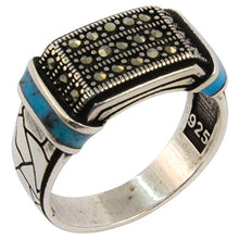 Load image into Gallery viewer, Solid 925 Sterling Silver Rings for Men Turkish Handmade Simulated Turquoise on Band Luxury Design Premium Quality (11.25)

