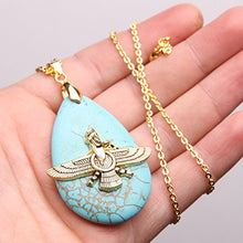 Load image into Gallery viewer, Asoodehdelan 18k Gold Pt Turquoise Farvahar Faravahar Necklace Iranian Persian Art Iran Gift (24" Chain)
