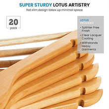 Load image into Gallery viewer, High-Grade Wooden Suit Hangers (20 Pack) - Smooth Finish Solid Wood Coat Hanger with Non Slip Pants Bar, 360° Swivel Hook and Precisely Cut Notches for Camisole, Jacket, Pant, Dress Clothes Hangers
