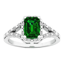 Load image into Gallery viewer, Dazzlingrock Collection Sterling Silver 7X5 MM Emerald Cut Lab Created Emerald &amp; Diamond Ladies Engagement Ring, Size 8
