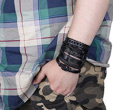 Load image into Gallery viewer, Finrezio 24 PCS Black Braided Leather Bracelets Set for Men Wrap Cuff Bracelet Adjustable
