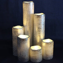Load image into Gallery viewer, LED Lytes Flameless Timer LED Candles Slim Set of 6, 2" Wide and 2"- 9" Tall, Silver Coated Wax and Flickering Warm White Flame for Home and Wedding Decor

