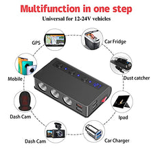 Load image into Gallery viewer, Amiss 3-Socket Car Power DC Outlet with 4USB Cigarette Lighter Adapter, 180w 12v/24v, Quick Charge 3.0 Car Charger with LED Voltage Display, Upgraded On Off Switch, Car Interior Accessories - Black
