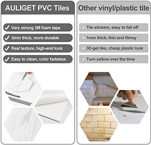 Load image into Gallery viewer, AULIGET 72 Piece Hexagon Tile Peel and Stick Backsplash, White Marble Look Kitchen Backsplash Peel and Stick PVC Tiles (Polished)
