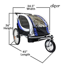 Load image into Gallery viewer, Clevr Deluxe 3-in-1 Double 2 Seat Bicycle Bike Trailer Jogger Stroller for Kids Children | Foldable w/Pivot Front Wheel, Blue
