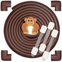 Load image into Gallery viewer, Baby Safety Edge Guards Set, Soft Furniture Bumper, Child Proof Table Corner Protector Protectors, Rubber Protector Strips (18Ft + 3 Child Drawer Locks) Brown
