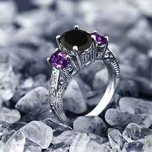 Load image into Gallery viewer, Gem Stone King 2.53 Ct Oval Black Onyx &amp; Purple Amethyst 925 Sterling Silver 3-Stone Gemstone Women's Ring (Size 5)
