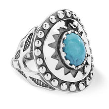 Load image into Gallery viewer, American West Sterling Blue Turquoise Gemstone Sunburst Shield Ring Size 8
