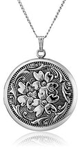 Load image into Gallery viewer, Amazon Collection Sterling Silver Round Embossed Antique Finish Locket Necklace, 20"
