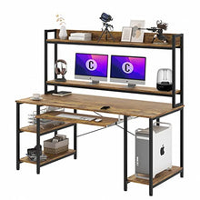 Load image into Gallery viewer, 55 INCH Computer Desk with Keyboard Tray, Industrial Desk with Hutch Storage Shelves Gaming Desk with Monitor Shelf CPU Stand Study Writing Desk for Home Office, Easy to Assemble, Rustic Brown
