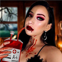 Load image into Gallery viewer, Blood Bag drinking. Set of 10 fake iv Blood Bags for Drinks, 11.5Oz, with Extra Syringe Set of 10 Labels and Clips. Drink pouches Halloween/Vampire/Zombie/Nurse Graduation/decorations Party suplies
