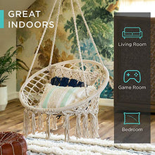 Load image into Gallery viewer, Best Choice Products Handwoven Cotton Macramé Hammock Hanging Chair Swing for Indoor &amp; Outdoor Use w/Backrest, Fringe Tassels, 265 Pound Capacity - Beige

