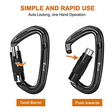 Load image into Gallery viewer, Favofit UIAA Certified Climbing Carabiners (Certificate No.: USA 20-5611), 3 Pack, 25KN (5620 lbs) Heavy Duty Large Locking Carabiner Clips for Rock/Ice Climbing Rappelling Rescue Swing etc, Black
