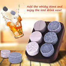 Load image into Gallery viewer, 6 Pack Whiskey Stones - Whiskey Stones Set of Round Granite Whiskey Rocks with Elegant Wooden Storage Tray for Chilling Beverages
