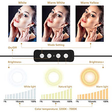 Load image into Gallery viewer, Selvim 10 '' Selfie Ring Light with Tripod ＆ 3 Cellphone Holders for Live Stream/Makeup/Selfie, 128 LED Bulbs 3 Light Modes 10-Level Brightness 360° Rotating, with Bluetooth Remote Control
