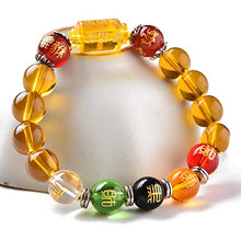 Load image into Gallery viewer, BOYULL Feng Shui Citrine Gem Stone Wealth Porsperity Bracelet with Dragon, White Tiger, Suzaku, Basalt Beads, Attract Wealth and Good Luck, Deluxe Box Included
