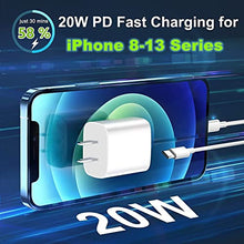 Load image into Gallery viewer, iPhone Fast Charger Cable【Apple MFi Certified】20W PD USB C Wall Charger Type C Power Adapter Lightning Cable Fasting Charging Plug Compatible with iPhone 13/12 Pro/11/XS/Max/XR/X/8 Plus/SE 2020, iPad
