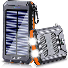 Load image into Gallery viewer, Solar Charger 20000mAh YOESOID Portable Solar Power Bank External Backup Battery Pack Waterproof Solar Phone Charger with Dual USB Ports 2 LED Light Carabiner and Compass for Smartphones
