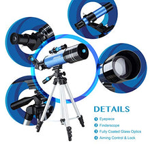 Load image into Gallery viewer, Aomekie Kids Telescope for Adults Astronomy Beginners 70mm Refractor Telescopes with Adjustable 51inch Tripod Phone Adapter Finderscope Erect-Image Diagonal and Moon Filter

