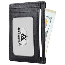 Load image into Gallery viewer, Minimalist Slim Wallet for Men, Front Pocket Real Leather Mens Wallets, RFID Blocking Business Credit Card Holder with ID Window (Slim Black)
