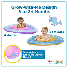 Load image into Gallery viewer, SwimSchool Lil’ Narwal Infant Baby Pool Float with Splash &amp; Play Center, Low Center Adjustable Seat, Buoyant Infant Baby Floatie, Age 6 - 24 Months, Blue
